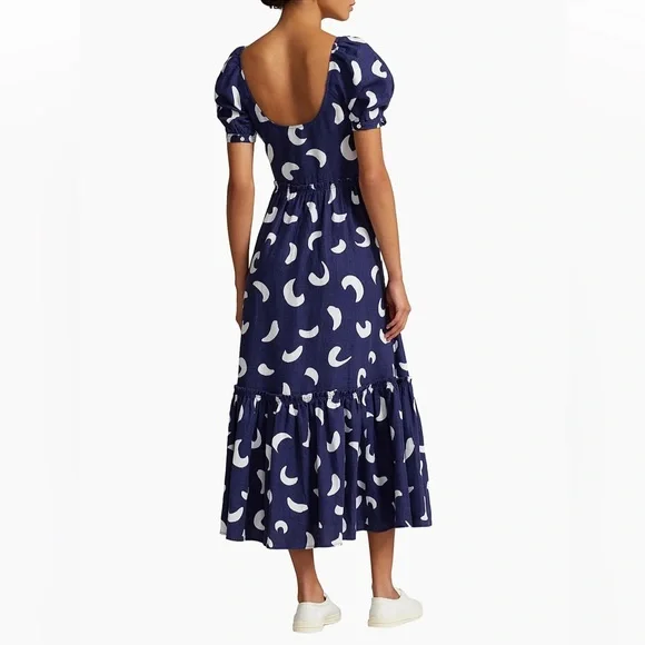 NWT Polo Ralph Lauren Brushstroke-Motif Tiered Blue White Linen Dress Size 18